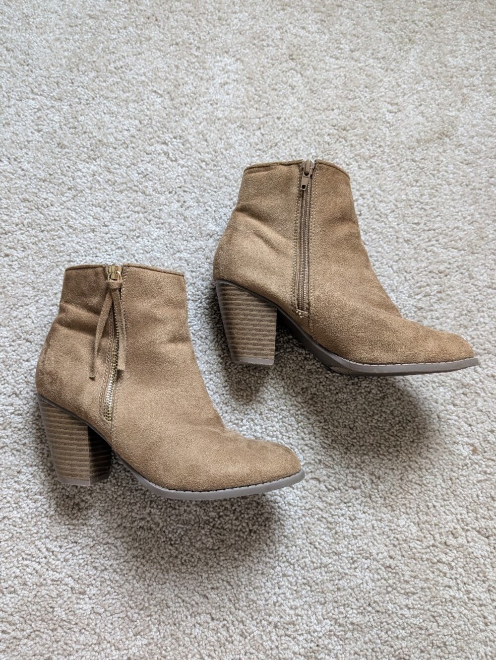 Suede Ankle Booties in Light Brown with Side Zipper